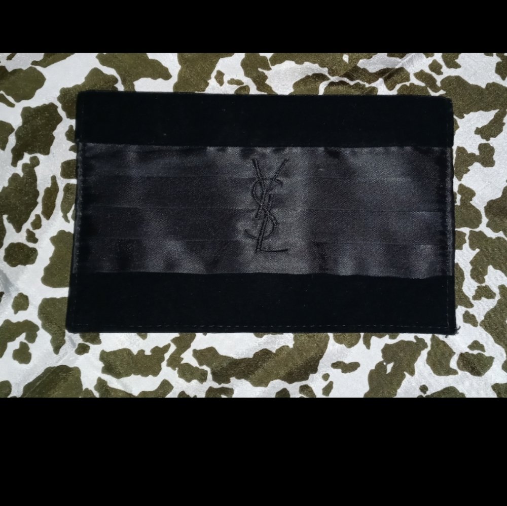 YSL Black Velvet Clutch Wallet Evening Bag Satin